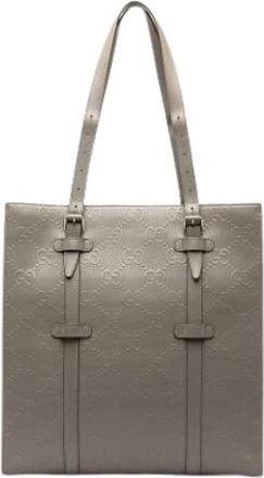 Gucci Pre-owned Embossed Leather Tote - Dames - Vintage Shopper - Grijs - ONE Size - Leer - Vintage