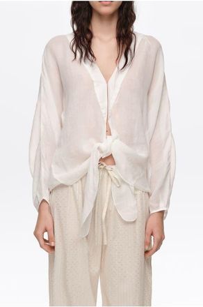 Bimba & Lola Ramie Maxi Bow Cape Shirt in White at Nordstrom, Size X-Small/small