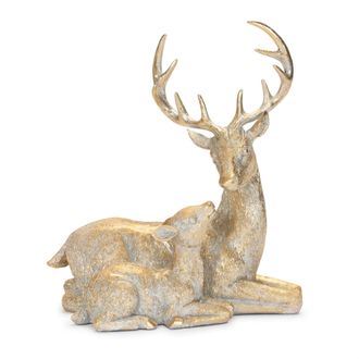 Melrose International Holiday Deer with Fawn Figurine (Set of 2) - Gold, White