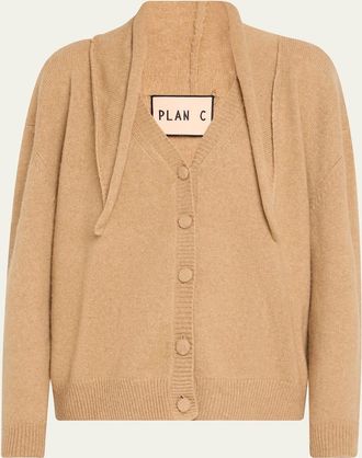 Plan C Scarf V-Neck Wool Cardigan