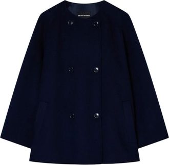 Emporio Armani Light Jackets, female, Blue, Size: M Blue Swing Coat Round Neckline