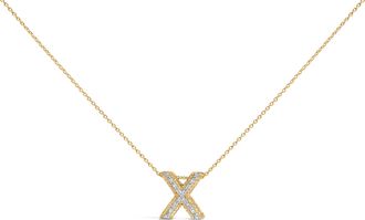 House of Brilliance Yellow Gold Vermeil.925 Sterling Silver Diamond Accent A-Z Initial Bubble Pendant Necklace