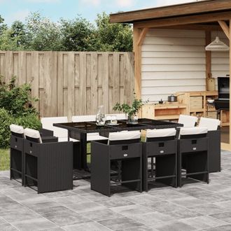 vidaXL Set De Comedor Jard&iacute;n 11 Pzas Con Cojines Rat&aacute;n Sint&eacute;tico Negro Vidaxl