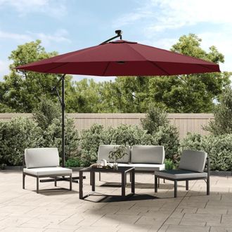 Berkfield Home Cantilever Umbrella with LED Lights Bordeaux Red 350 cm