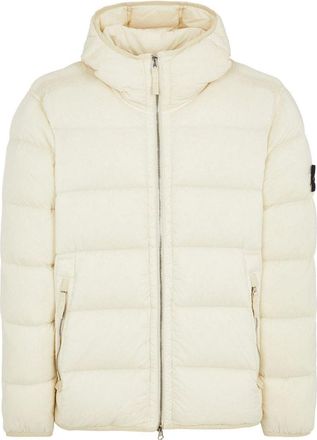 Stone Island Compass Patch Zip-Up Puffer Jacket Beige 791543728-V0097