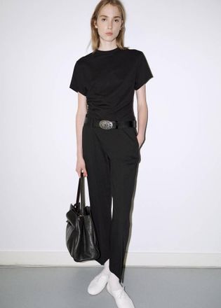 Mango Maglietta cotone increspato nero - Donna - S - MANGO