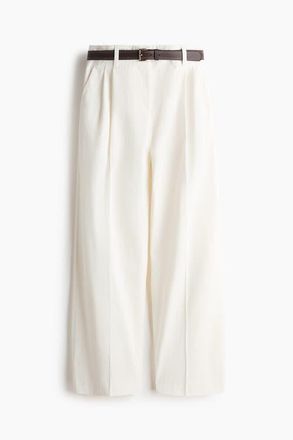 H&M Belted Cotton Chinos in Cream at Nordstrom, Size 10