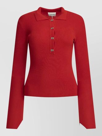 Ganni merino wool polo sweater collared long sleeves