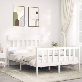 vidaXL Vidaxl - Estructura Cama De Matrimonio Con Cabecero Madera Maciza Blanco