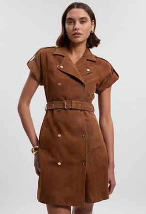 Karen Millen Womens Suede Utility Mini Dress - Beige Leather - Size 10 UK