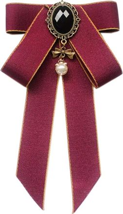 ACVIP Women Girls Bow Brooches Pin Pre-Tied Neck Tie Shirt Dress Collar (Dark Red)