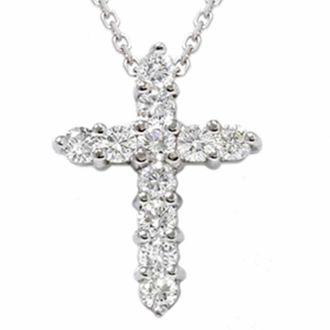 Pompeii3 1ct Diamond Cross Pendant 14K White Gold 1 Tall