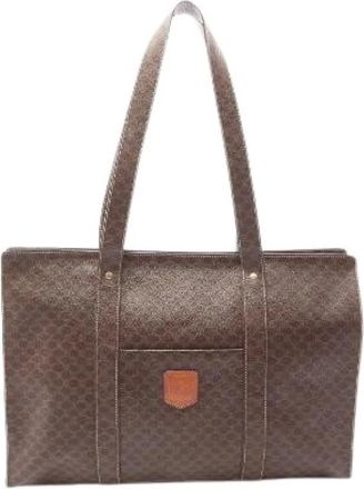 Celine Pre-owned Macadam Coated Canvas Tote Bag - Dames - Vintage Shopper - Bruin - ONE Size - Leer - Vintage