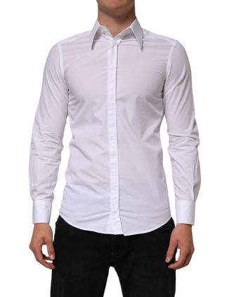 Dolce & Gabbana White Cotton MARTINI Long Sleeve Dress Mens Shirt