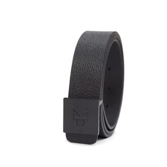 Calvin Klein Mens Casual Statement Plaque Buckle Belt with Logo Treatment, Black Square, Medium (34-36)