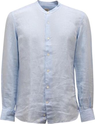 Mazzarelli Overhemden, Heren, Blauw, M, Linnen, Camicia Coreana Slim Linnen Overhemd