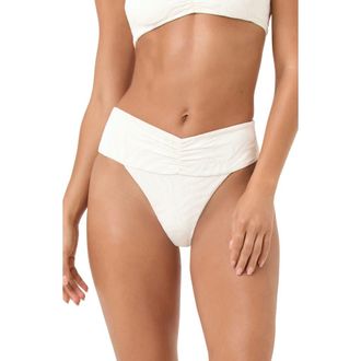 L*Space Bardot Ruched Jacquard High Waist Bikini Bottoms in Cream at Nordstrom, Size X-Small