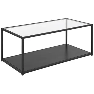 Beliani Mesa De Centro Tablero De Cristal Marco De Metal Negro 100 X 54 Cm Sala De Estar Minimalista Moderna Rectangular Medora