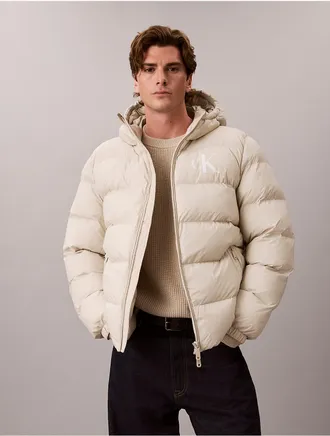 Calvin Klein Jeans Calvin Klein Mens Lightweight Nylon Hooded Puffer Jacket - White - S