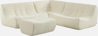 Sweeek Sof&aacute; Envasado Al Vac&iacute;o Esquinero Modular De Borreguito Texturizado Con Reposapi&eacute;s, 5 Plazas