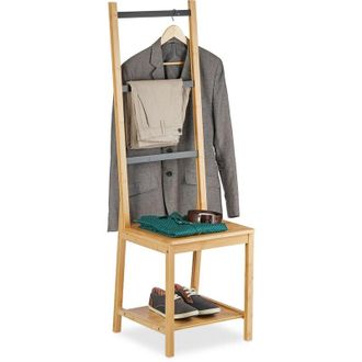 Relaxdays Relaxdays Gal&aacute;n De Noche Con Balda, Bamb&uacute;, 133x40x42 Cm, Silla Perchero Dormitorio, Soporte Toallas, Natural/negro