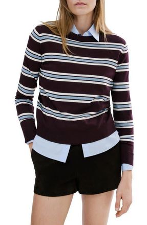 Mango Stripe Crewneck Sweater in Maroon at Nordstrom, Size X-Small