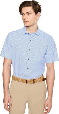 Johnston & Murphy XC+ Motion Short Sleeve Print Knit Shirt Mens Clothing Blue Dotted Tile Print Shirt : 2XL, Nylon/Spandex