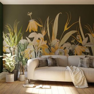 Superfresco Easy Flora Green Ochre Print To Order 3m x 2.8m Mural
