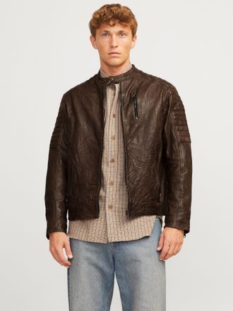 Jack & Jones Lederjacke JACK & JONES JJERICHARD LEATHER JACKET NOOS, Herren, Gr. XXL, braun (braun stone), Web, Obermaterial: 100% Lammleder, unifarben, normal, 1-