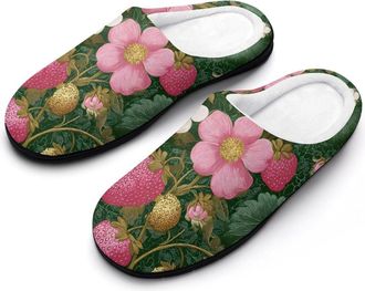 Generic Vintage Strawberry Florals 70s Slippers Men Winter Warm Cotton Anti-Slip Indoor Slip-Ons House Shoes