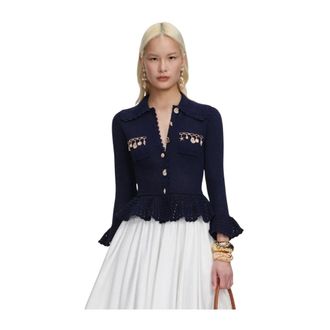 Self Portrait Cardigans, female, Blue, Size: XS Shell Embellished Cardigan