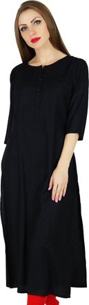 Bimba Women Rayon Straight Kurta Kurti 3/4 Sleeve Casual Summer Blouse Black