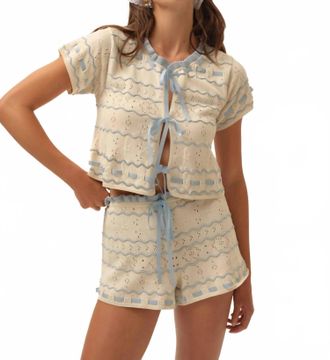 For Love & Lemons Dora Pointelle Top In Blue