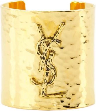 Saint Laurent Cassandre Cuff In Hammered Metal Accessories