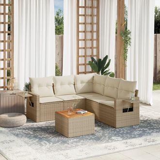 vidaXL Juego De Sof&aacute;s Jard&iacute;n Con Cojines 6 Pzas Rat&aacute;n Sint&eacute;tico Beige Vidaxl