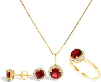 House of Brilliance 10K Gold Gemstone and 3/8 Cttw Diamond Halo Jewelry Set