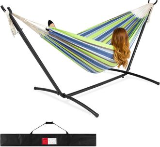 Best Choice Products 2-Person Brazilian-Style Cotton Double Hammock with Stand Set w/ Carrying Bag
