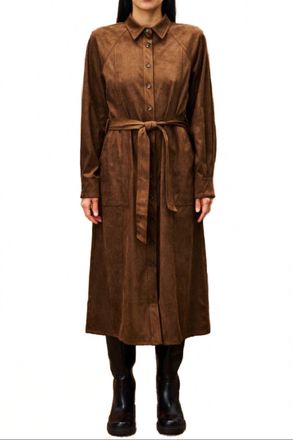 FRNCH Barbet Suede Long Sleeve Dress In Candied Chestnut