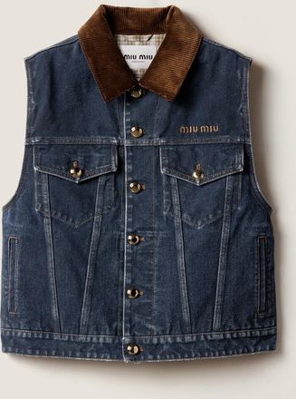 Miu Miu Flocked denim and velvet vest