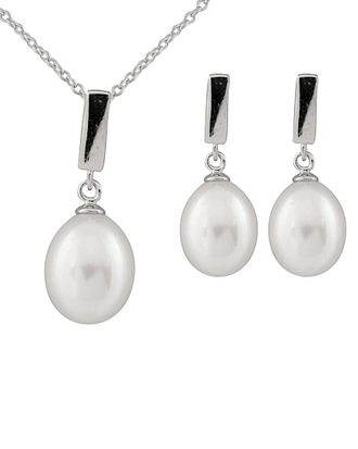 Splendid Pearls Silver 7-9Mm Freshwater Pearl Necklace & Earrings Set