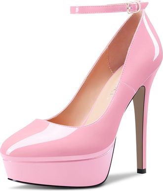 Castamere Women Stiletto High Platform Heel Round Toe Ankle Strap Pumps Court Shoe Slip-on Wedding Party Dress 13 CM Heels Pink 4 UK