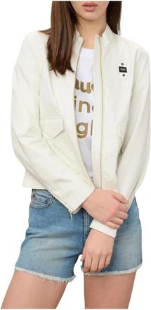 Blauer Korean Collar Katoenen Jas - Dames - Bomber jackets - Wit - L - Katoen - Jassen