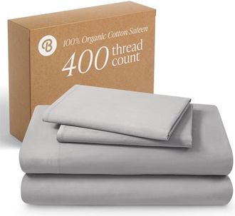 Bare Home 400 Thread Count Organic Cotton Sateen Sheet Set in Light Grey at Nordstrom, Size Twin X-Long