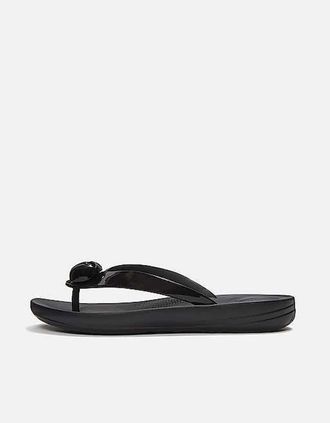 FitFlop Womens FitFlop Iqushion Glossy Button Womens Black Flip Flops - Size: 3