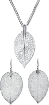 Palm Beach Jewelry Silvertone Leaf Necklace and Drop Earrings Set, 26 inches, plus 2 inch extension