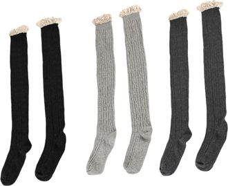 Generic Womens Cotton Knit Lace Trim Boot Knee High Socks, Women Stacked Scrunch Socks Knee High with Lace Trim Stockings (3PCS / 5,One Size)