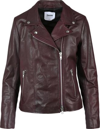 s.w.o.r.d Brown Leather Zip Biker Jacket