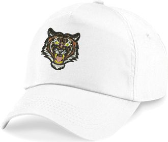 Generic Angry Tiger Face Baseball Cap, Pet Lovers Gift Tiger Embroidered Design Cap (White)