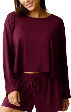 Kindred Bravely Aria Casual Long Sleeve Cropped Top in Deep Burgundy at Nordstrom, Size X-Large
