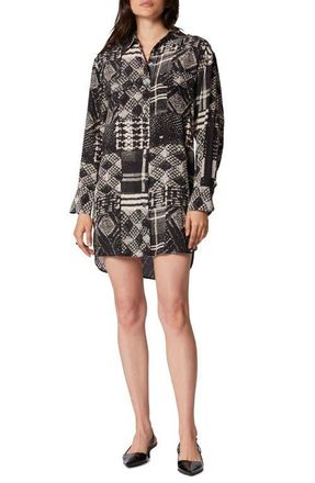 Equipment Ellene Mix Print Long Sleeve Silk Shirtdress in Mother Of Pearl /True Black at Nordstrom, Size Small